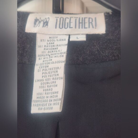 Vtg Together L Charcoal Gray Embroidered WOOL Blend Lined Pockets Women's Vest - Picture 2 of 8